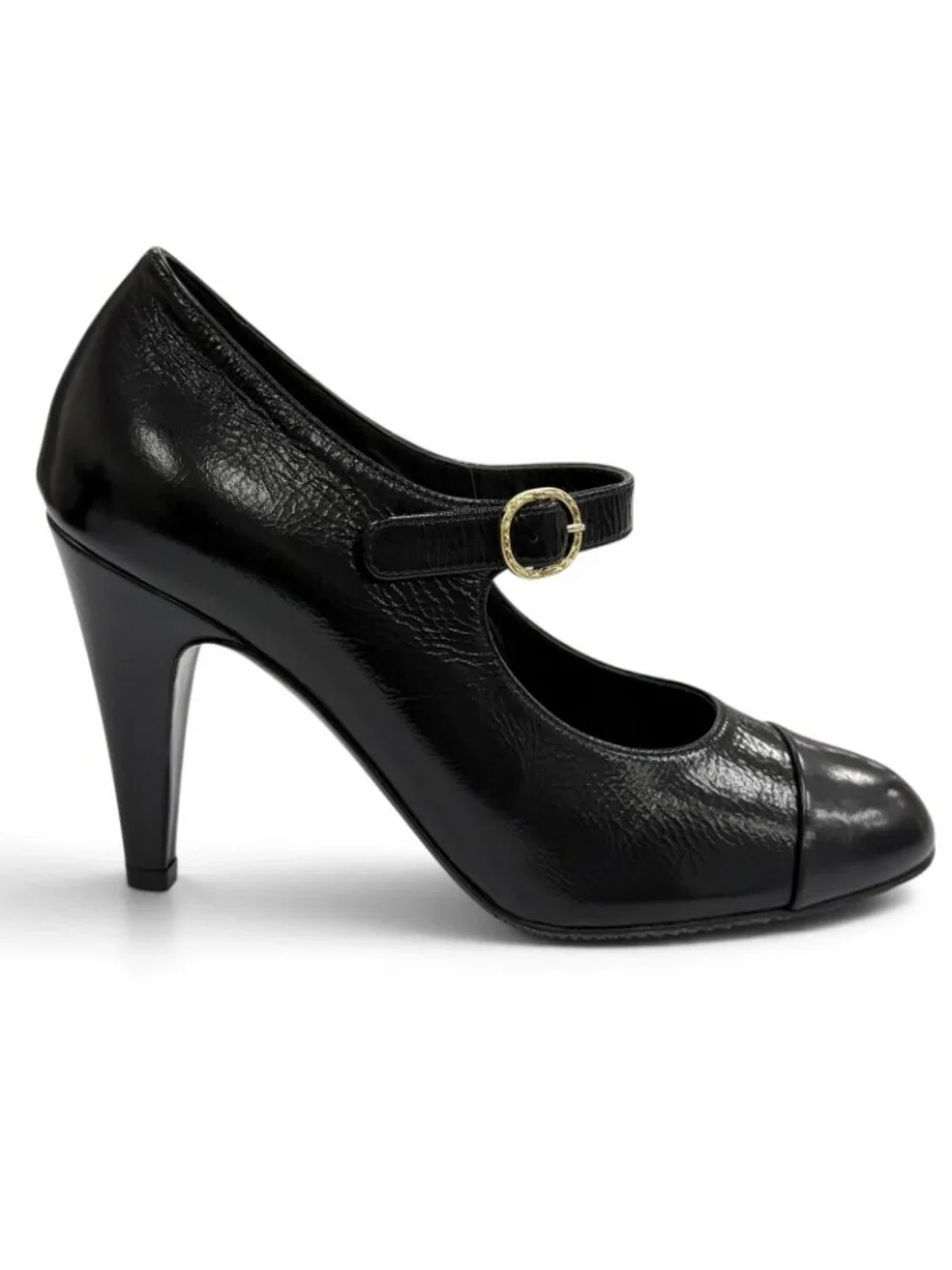 Chanel CC Logo Belt Design Leather Pumps Black Heel